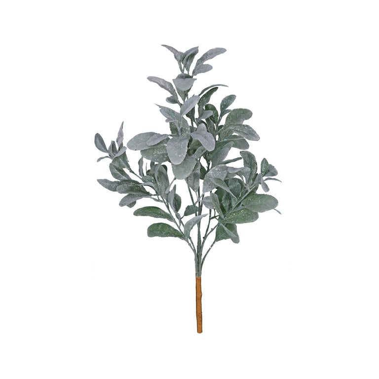 Green Glitter Flocked Lambs Ear Bush - Sparkling Indoor Greenery for Home Decor
