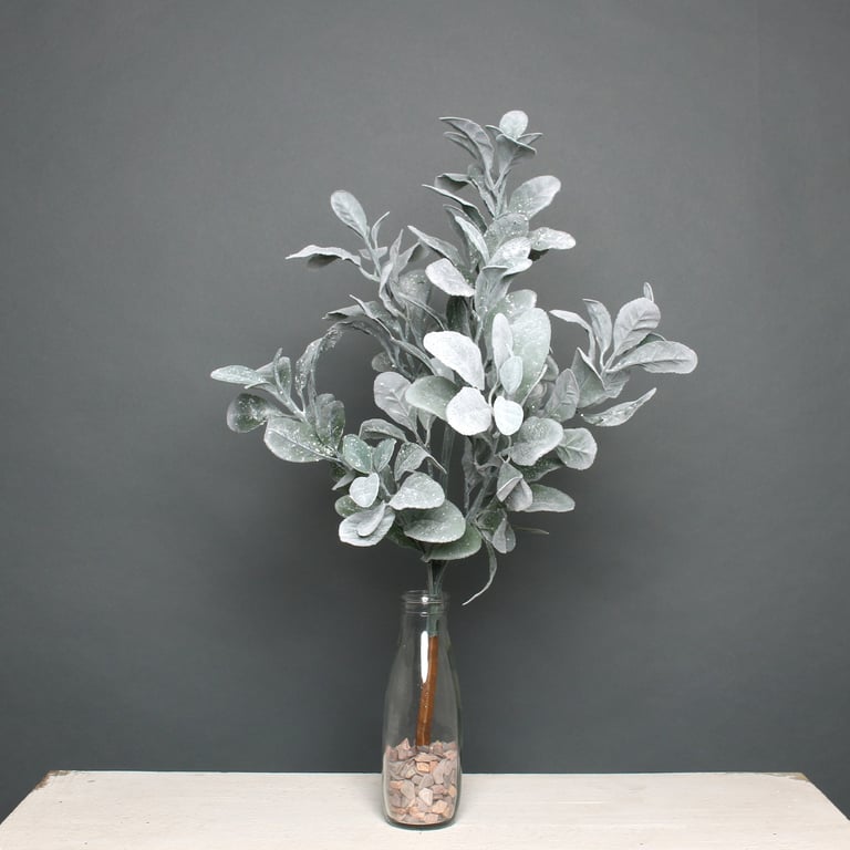 Green Glitter Flocked Lambs Ear Bush - Sparkling Indoor Greenery for Home Decor