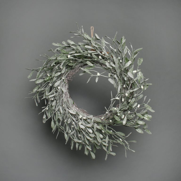 Frosted Mistletoe Wreath - Elegant Christmas Home Decor