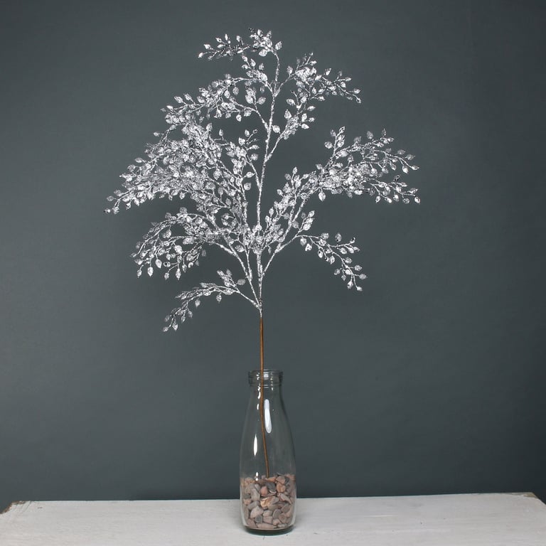 Silver Mini Glitter Leaf Spray - Decorative Home Accent and Party Decoration