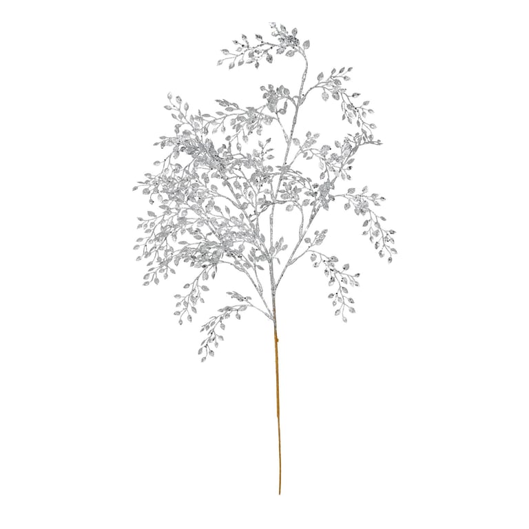 Silver Mini Glitter Leaf Spray - Decorative Home Accent and Party Decoration
