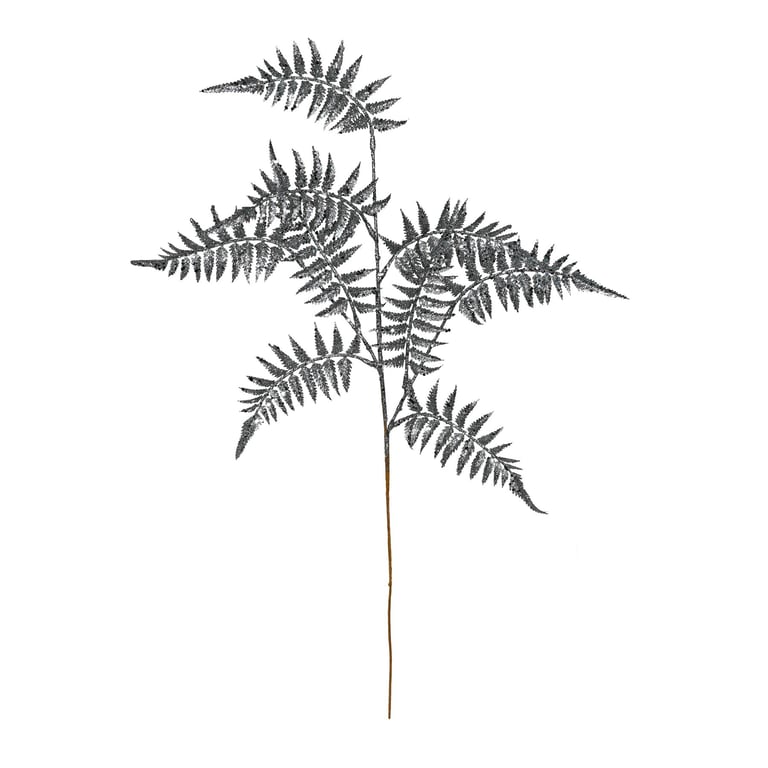 Pewter Glitter Fern Spray - Metallic Plant Embellishment for Home Decor & Garden Decoration