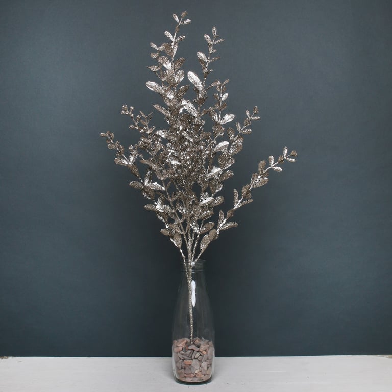 Champagne Glitter Boxwood Spray - Elegant Home Decor and Wedding Decoration Essentials
