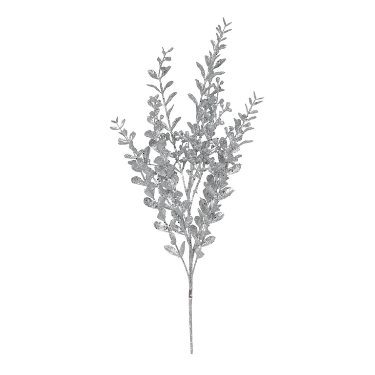 Silver Glitter Boxwood Spray - Elegant Home Decor Accent with Sparkling Silver Glitter Effect