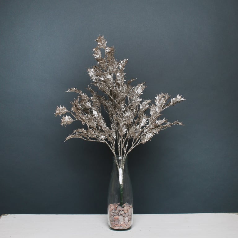 Champagne Glitter Holly Bush - Festive Christmas Decoration for Home & Garden