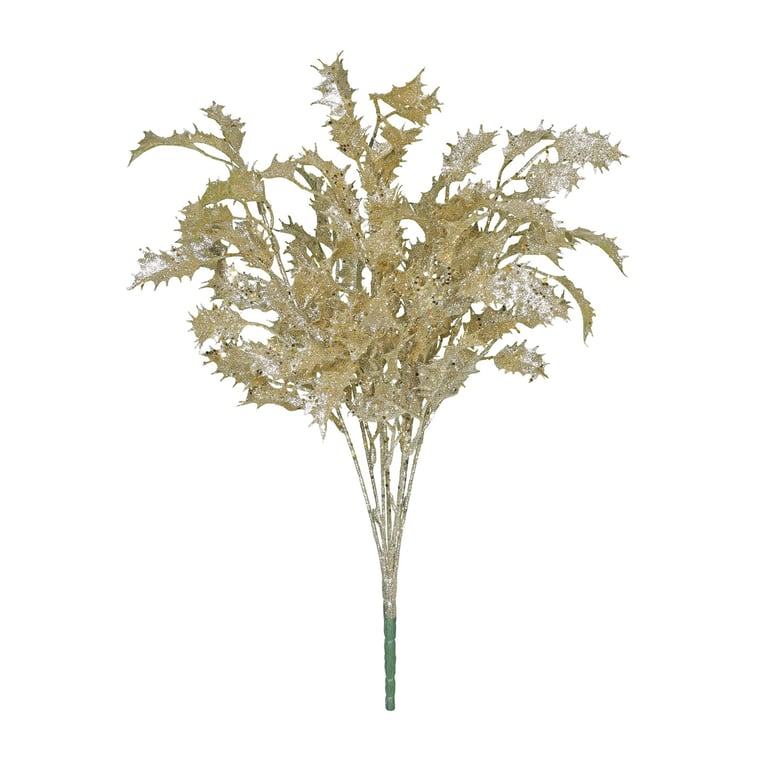 Gold Glitter Holly Bush - Festive Christmas Decor Plant with Shimmering Gold Accents