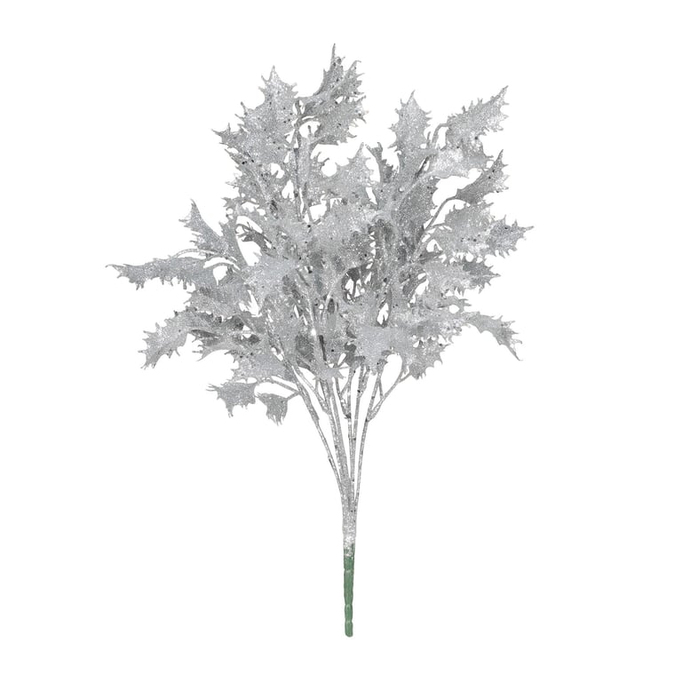 Silver Glitter Holly Bush - Festive Holiday Plant Decoration with Shining Accents
