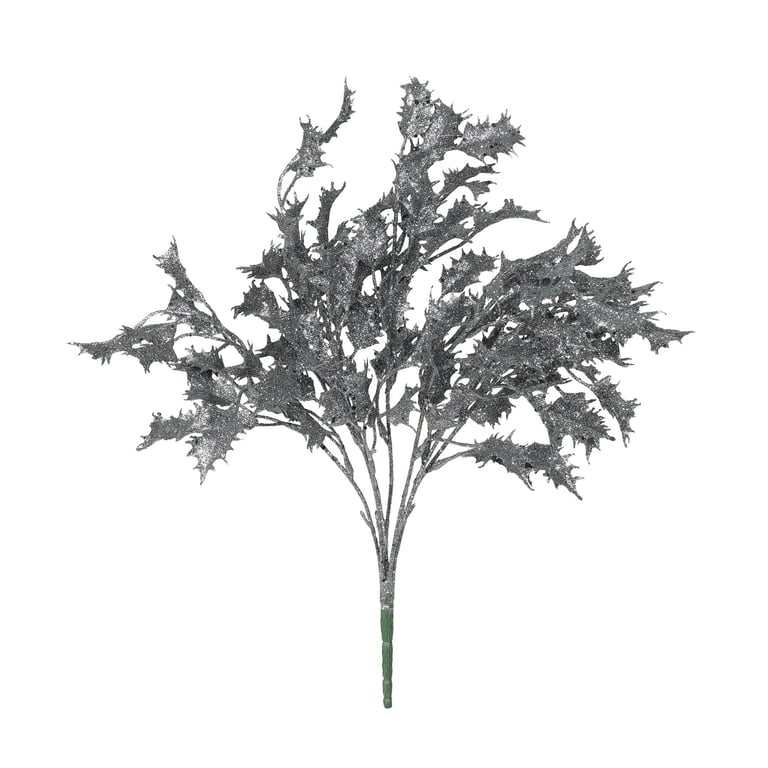 Pewter Glitter Holly Bush - Festive Home Decor Accent