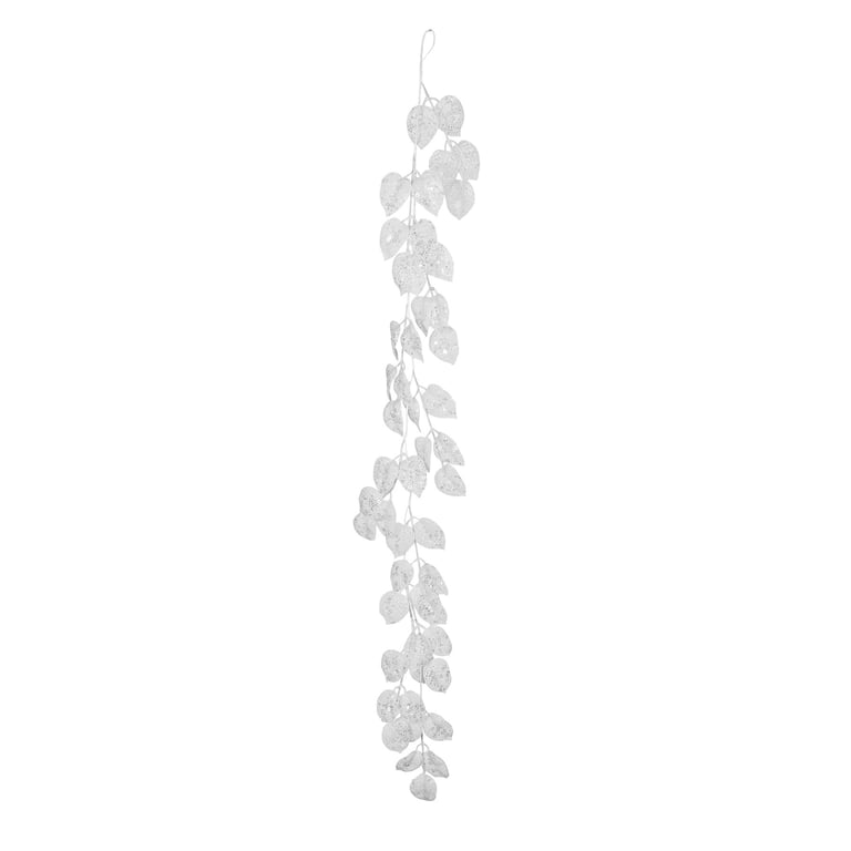 White Glitter Leaf Garland (150cm) - Sparkling Home Decor & Party Decoration