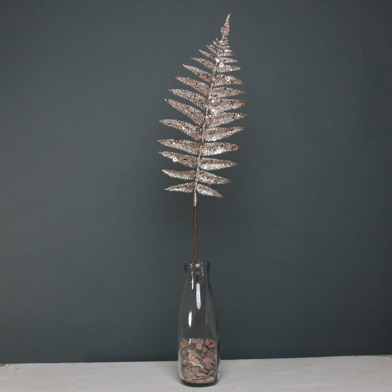 Champagne Glitter Fern Leaf Decorative Accent - Holiday & Wedding Party Supply