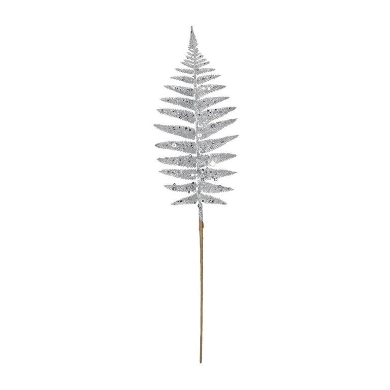 Silver Glitter Fern Leaf - Boho Home Decor Accent with Sparkling Silver Leaf Ornaments