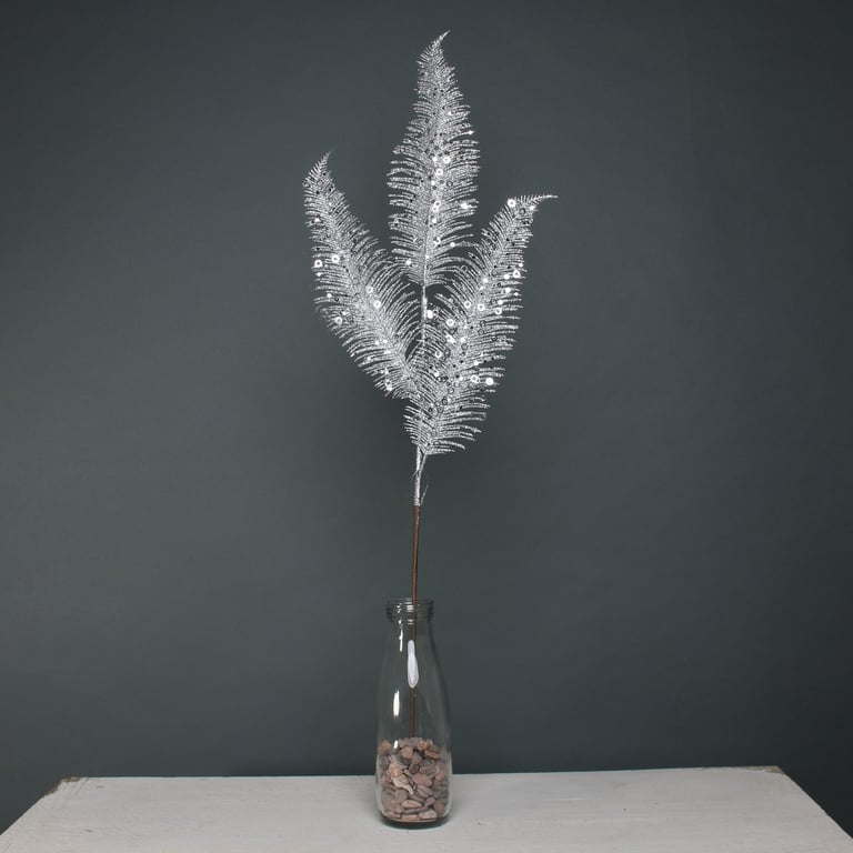 Glitter Fern Leaf Silver Stem Decoration - Festive Holiday Decor for Home Garden