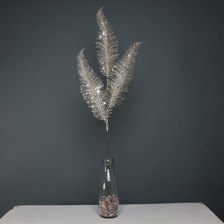 Champagne Glitter 3 Leaf Fern Spray - Elegant Wedding & Event Decor for Glamorous Ambiance