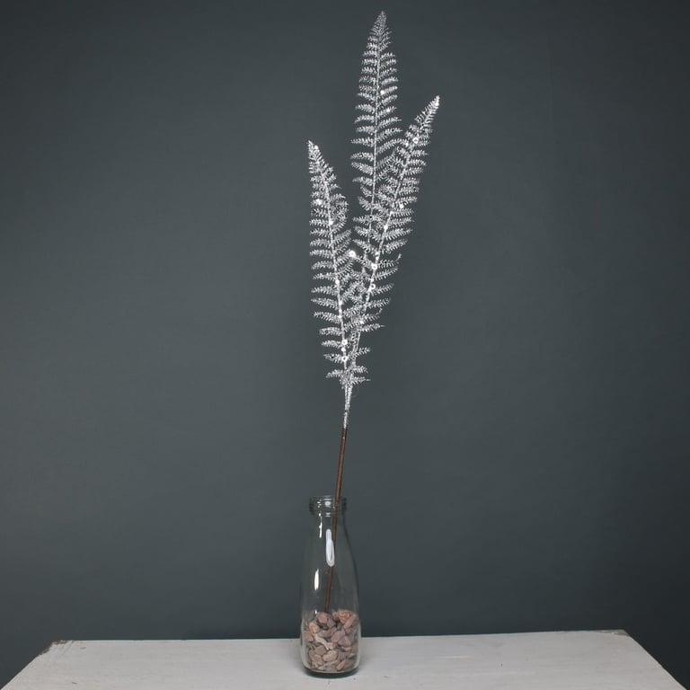 Silver Glitter 3 Leaf Palm Stem - Elegant Home Decor and Party Supply
