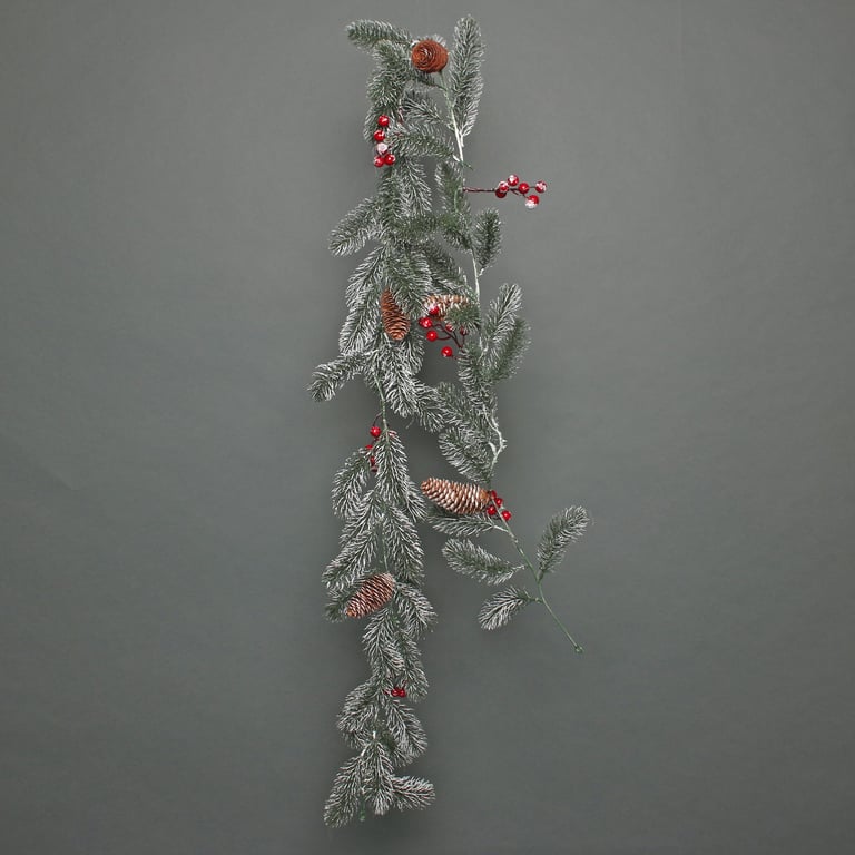 Snowy Pine Garland with Red Berries - Christmas Home Decor Centerpiece (180cm)