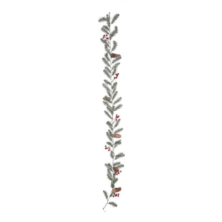 Snowy Pine Garland with Red Berries - Christmas Home Decor Centerpiece (180cm)