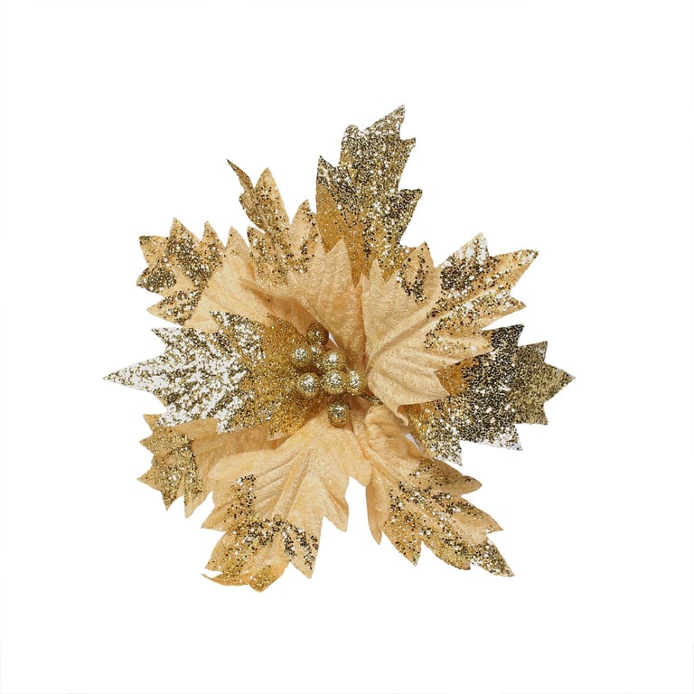 Medium Gold Poinsettia Pick - Holiday Floral Decoration Centerpiece