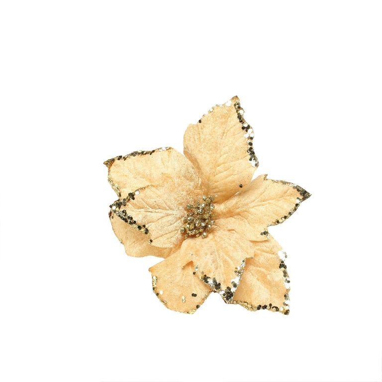 Small Gold Poinsettia Decoration Pick - Festive Holiday Home Accent