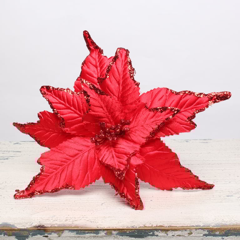 Large Red Poinsettia Flower Pick - Perfect Home Decor and Holiday Decoration Tool