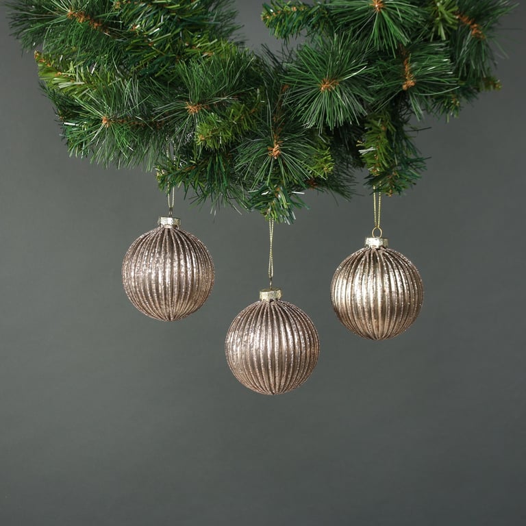 Titania 8cm Glass Bauble Rose Gold Home Decor Set of 4