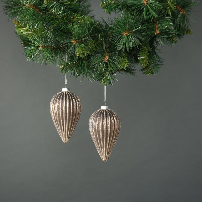 Titania Glass Drop Bauble Set - Rose Gold Home Decor Ornaments (4 Pieces)