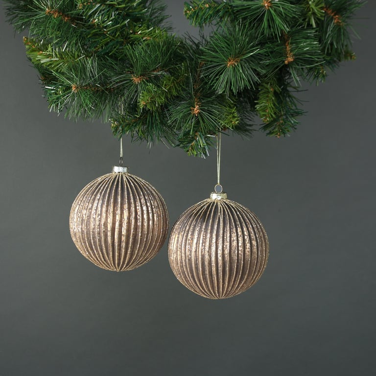 Titania 12cm Glass Bauble Set - Rose Gold Home Decor Festive Ornaments (Set of 4)