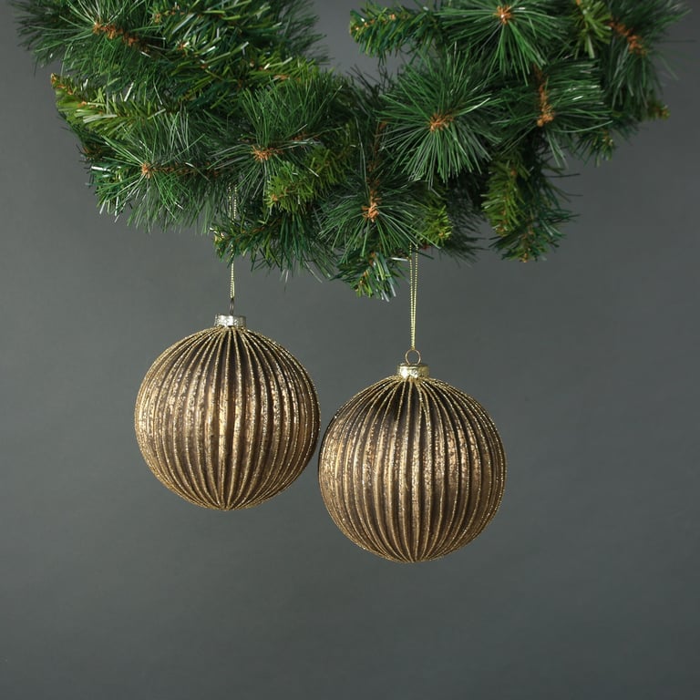 Titania 12cm Gold Glass Baubles - Set of 4 Elegant Home Decorations