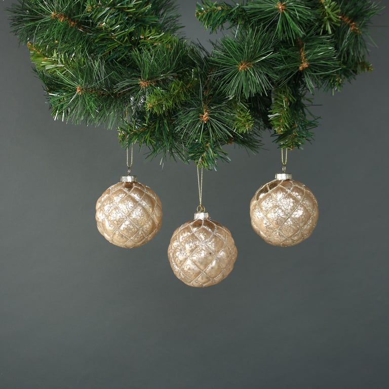 Tiana 8cm Glass Large Diamond Bauble Set - Gold Home Decor Ornaments (Set of 4)