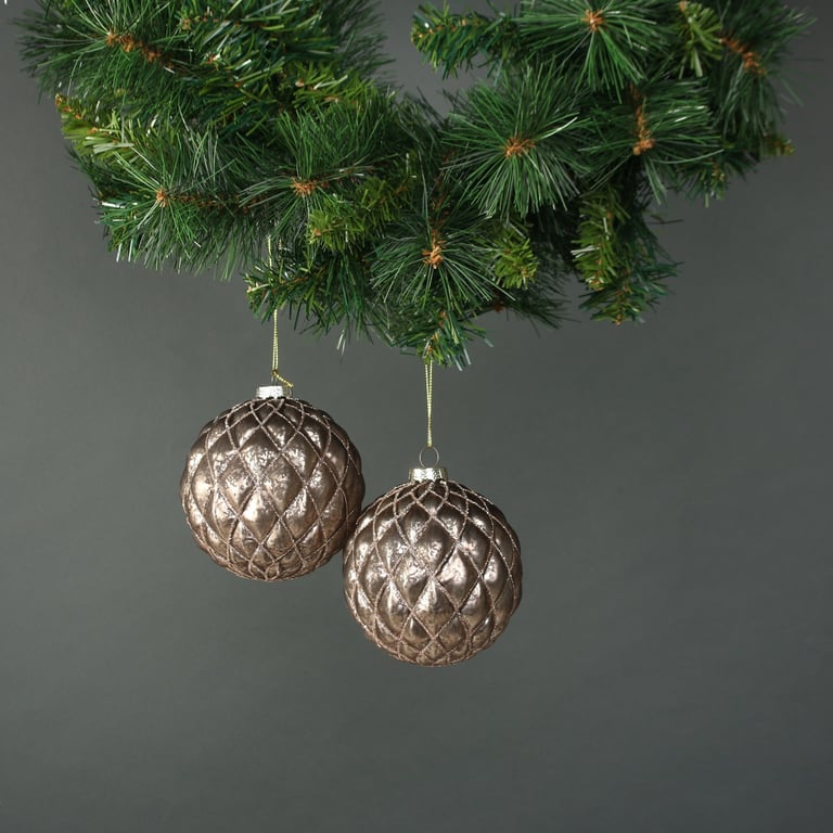 Asteria Glass Quilted Bauble Set of 4 - Elegant Christmas Ornaments for Home Decor