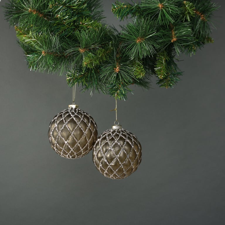 Asteria 10cm Glass Quilted Baubles - Set of 4 Christmas Decorations for Home and Garden