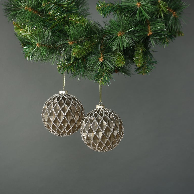 Asteria 10cm Glass Diamond Bauble Set of 4 - Elegant Home Decor Crystal Ornaments for Holiday Season