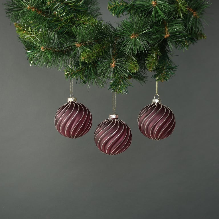Dark Purple 8cm Glass Baubles - Set of 4 Home Decor Ornaments