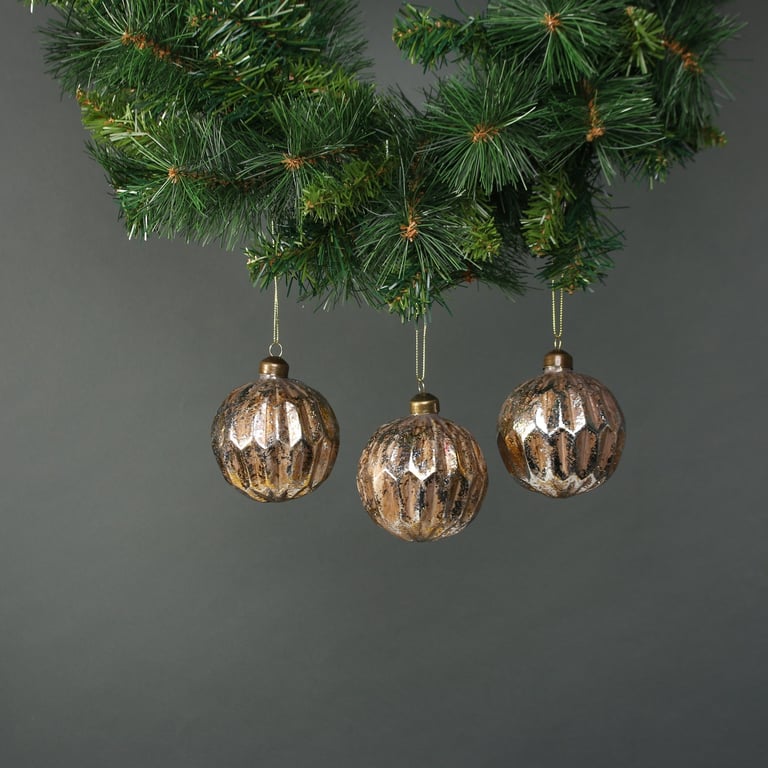 Lorelle 8cm Glass Bauble Set - Gold Finish Home Decor Ornaments (Pack of 4)