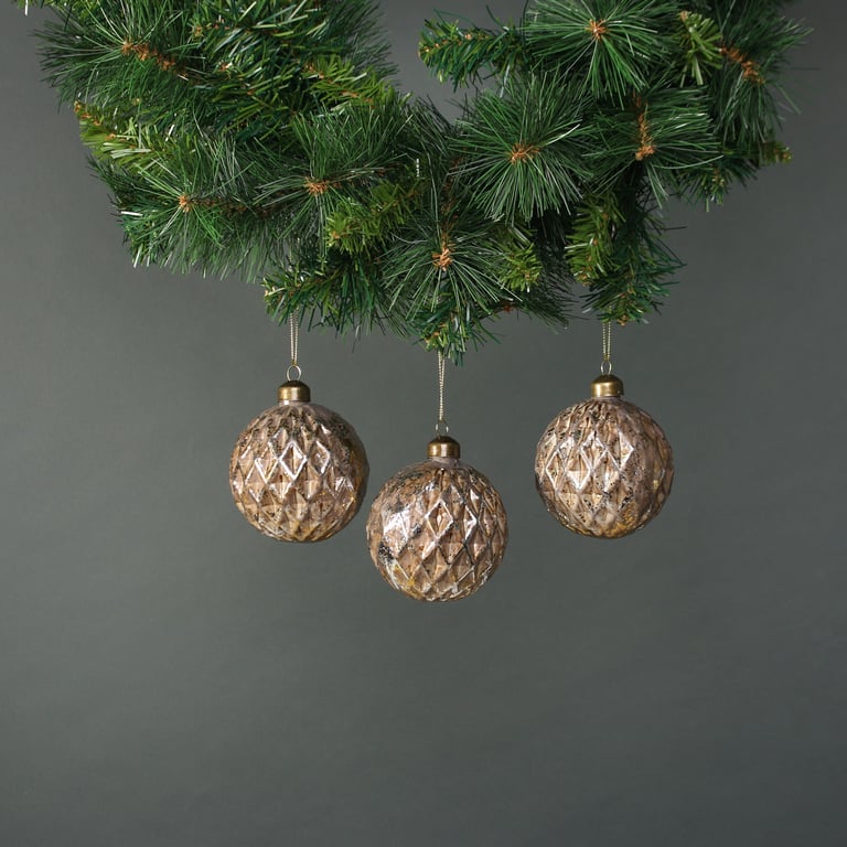 Lorelle 8cm Glass Bauble Set - Brushed Gold Finish Home Decor Ornaments (Pack of 4)