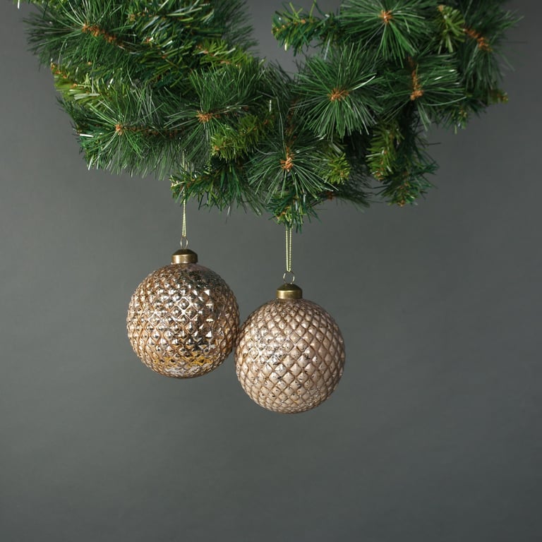 Lorelle 10cm Copper Gold Glass Diamond Bauble Decoration Set of 4