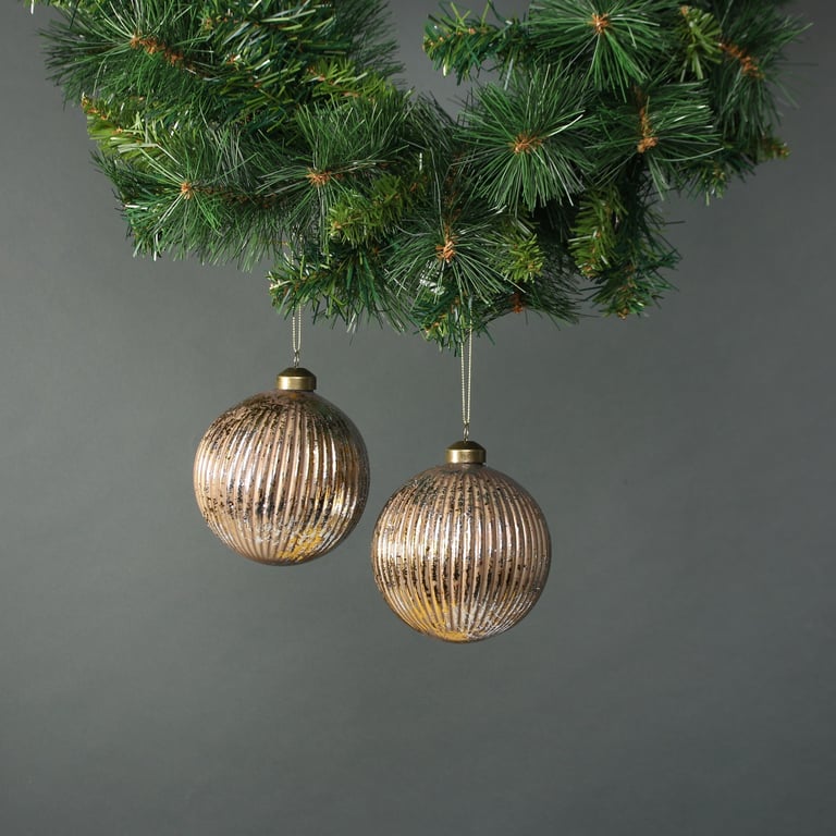 Copper Gold Glass Baubles Set - 10cm Ornament Decorations for Home and Christmas