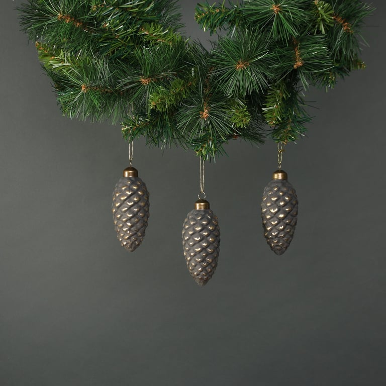 Pewter & Gold Glass Pine Cone Bauble Set of 4 - Festive Home Decor Accents