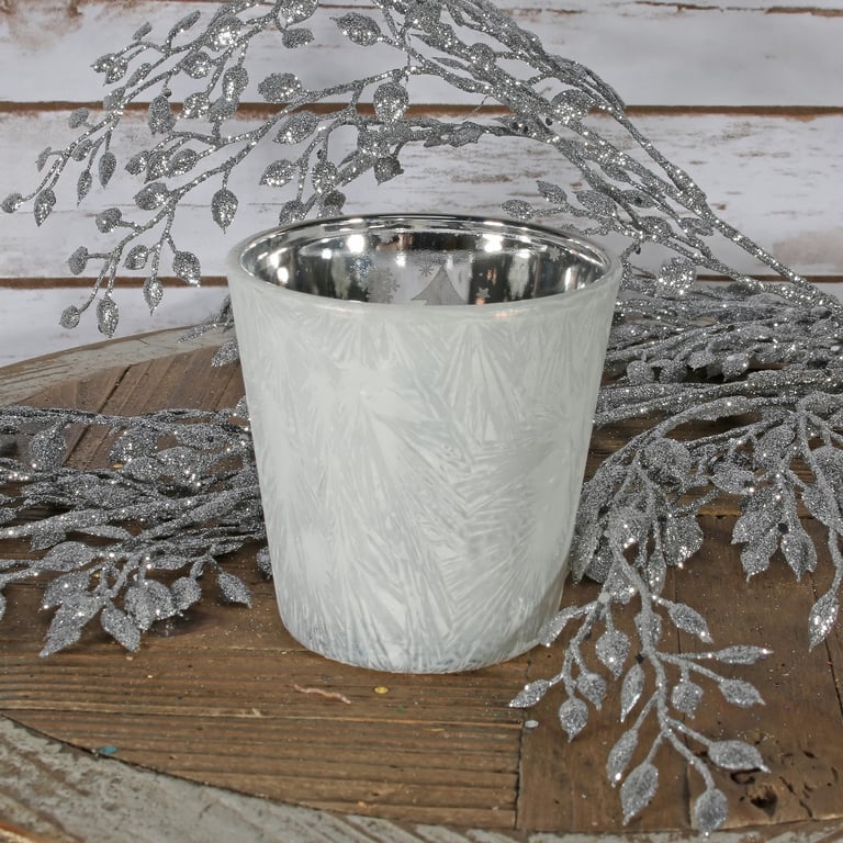 White Frosted Votive Candle Holder - Elegant Glass Home Decor Item