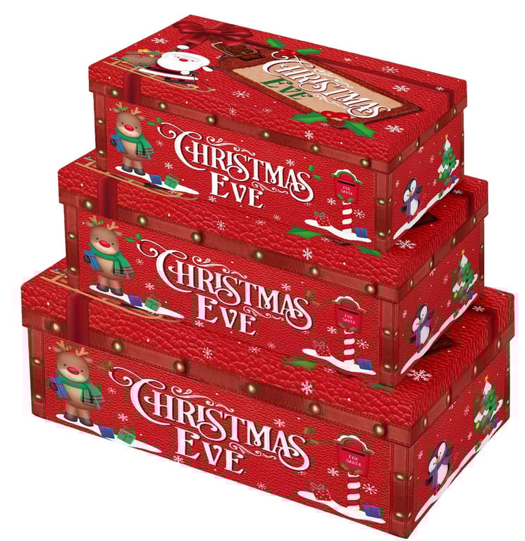 Christmas Eve Gift Box Set - 3 Festive Holiday Present Boxes