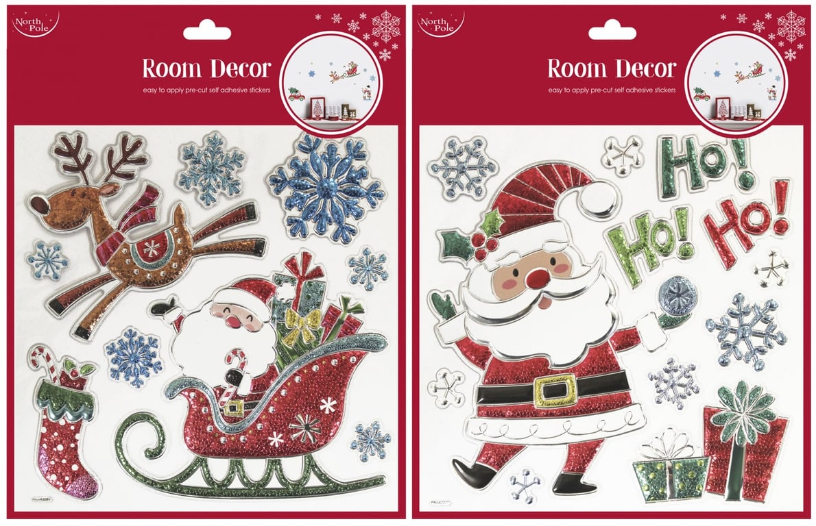 Assorted Christmas Decor Stickers - Festive Home Accessories and Holiday Wall Decals