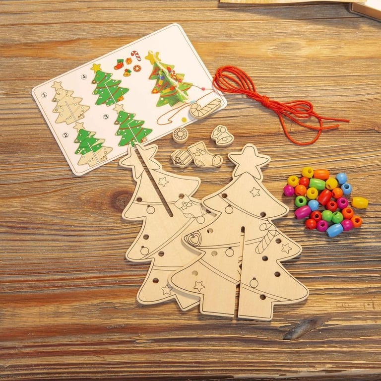 DIY Colourful Wooden Christmas Tree Gift Set - Handmade Decorations and Ornaments for Home Holiday Crafting