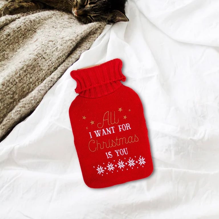 All I Want For Christmas - Hot Water Bottle & Cozy Knitted Cover