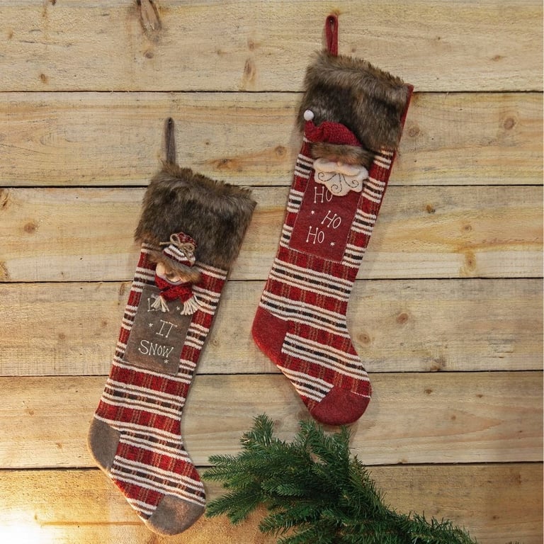 Fabric Christmas Stockings - Santa Claus & Snowman Designs, Assorted Home Decor