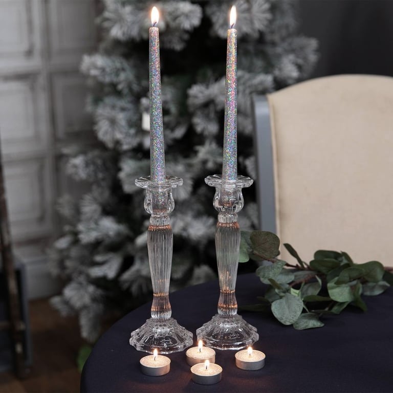Silver Glitter Tealight & Dinner Candles Set - 6 Piece Home Decor Candle Collection