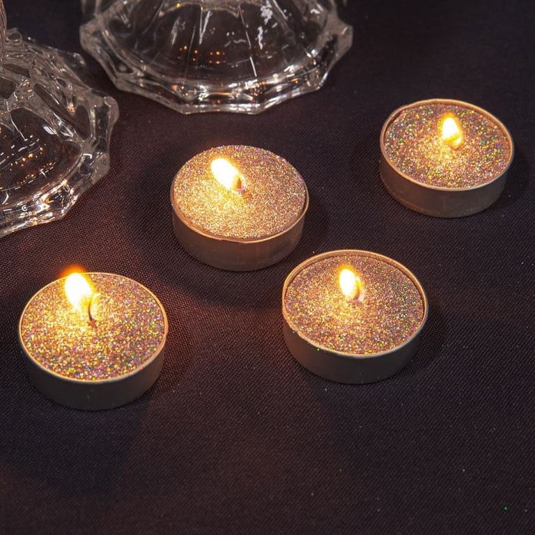 Silver Glitter Tealight & Dinner Candles Set - 6 Piece Home Decor Candle Collection