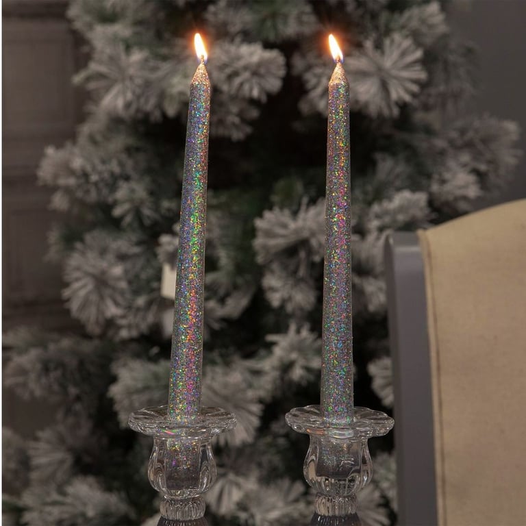 Silver Glitter Tealight & Dinner Candles Set - 6 Piece Home Decor Candle Collection
