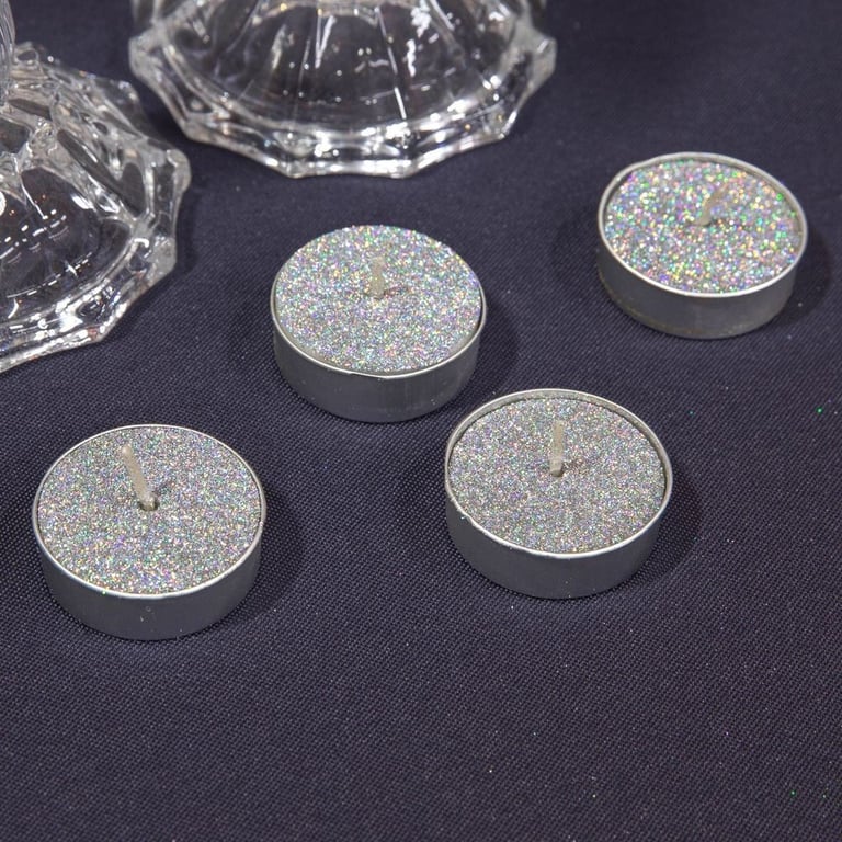 Silver Glitter Tealight & Dinner Candles Set - 6 Piece Home Decor Candle Collection