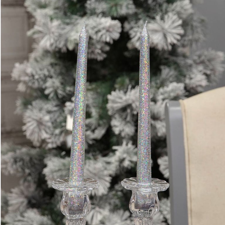 Silver Glitter Tealight & Dinner Candles Set - 6 Piece Home Decor Candle Collection