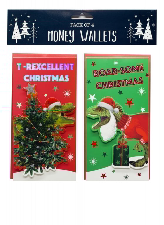 Dino Money Wallets - Set of 4 Colorful Dinosaur Themed Kids Wallets
