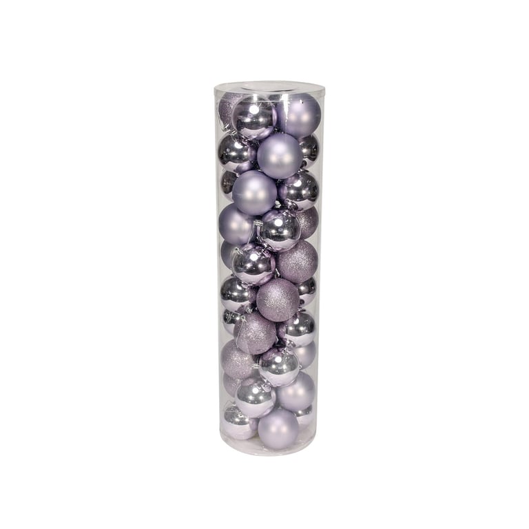 48 Lilac Baubles - Set of 3 Finishes (Matt, Shiny & Glitter) for Home Decor Decorations, 8cm Diameter